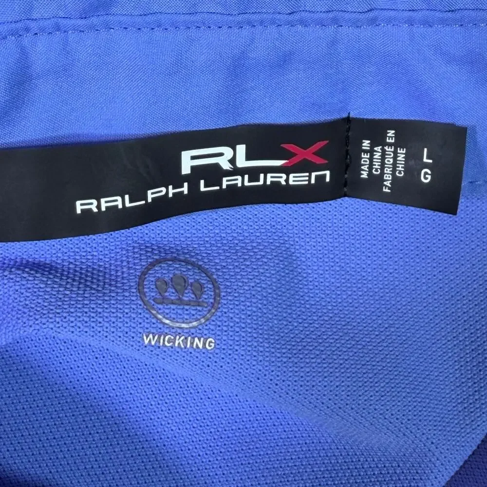 RLX Ralph Lauren Mens L Blue Short Sleeve Polo Golf Athleisure Shirt Performance